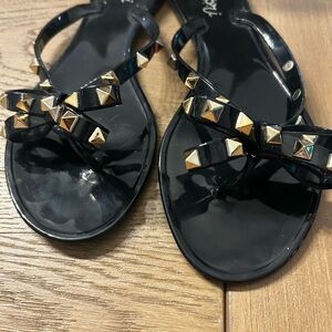 Black Jelly Sandals with Gold Studs